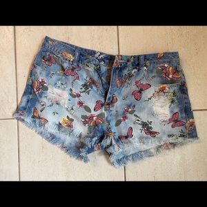 Distressed butterfly shorts